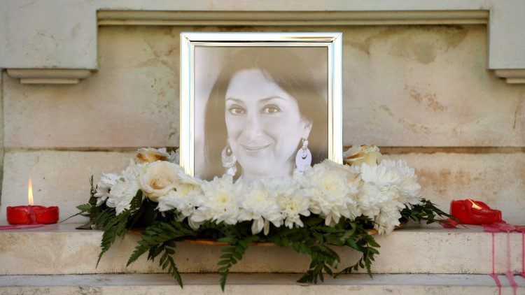 Flowers and tributes for Daphne Caruana Galizia, the Maltese investigative reporter assassinated by a car bomb on Oct. 16, 2017 in northern Malta. 