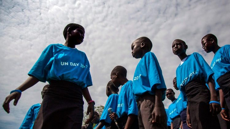children assisted by humanitarian agencies in a camp for internally displaced persons in South Sudan