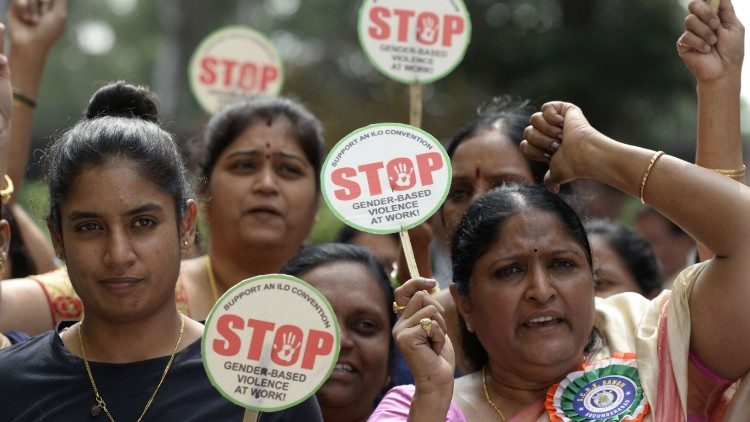 Indian women employees rallying in Hyderabad on the eve of the UN's International Day for the Elimination of Violence Against Women.