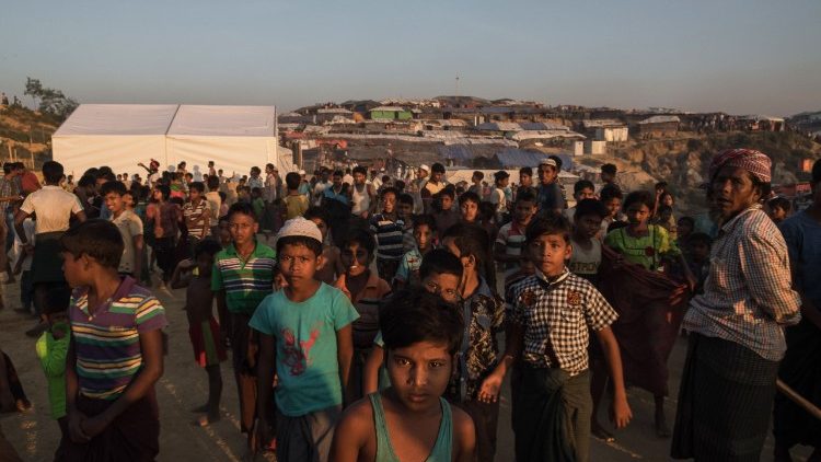 Rohingya Muslim refugees in a camp in Cox's Bazar, Bangladesh. 
