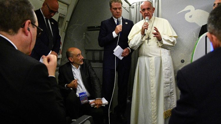 Pope Francis during in flight press conference
