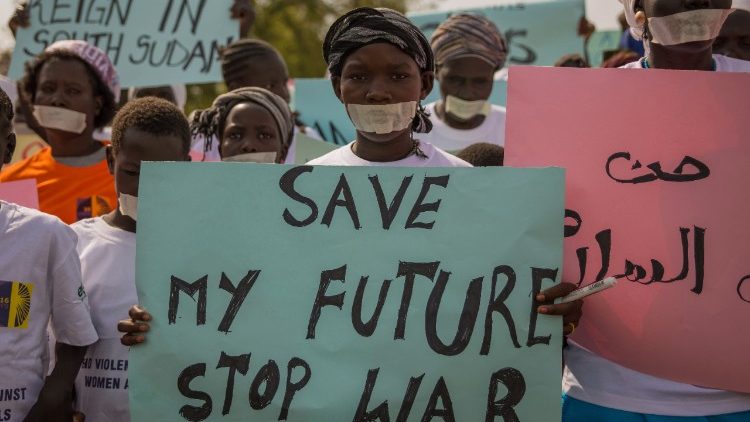 South Sudanese women march in Juba to express the suffering faced by women and children in the nation