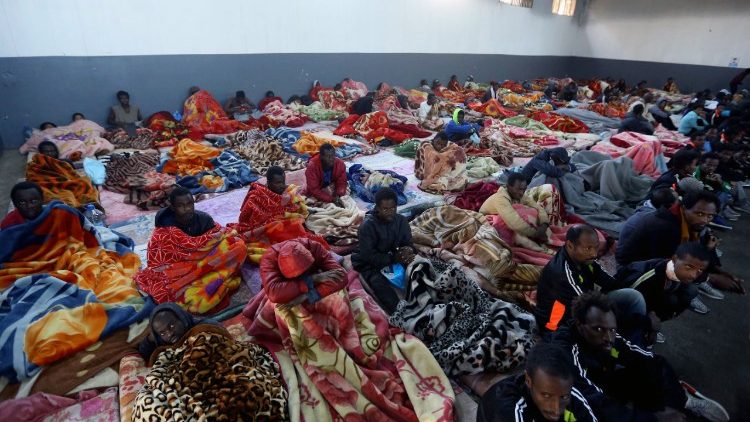 African migrants in the Tariq Al-Matar migrant detention centre in Tripoli
