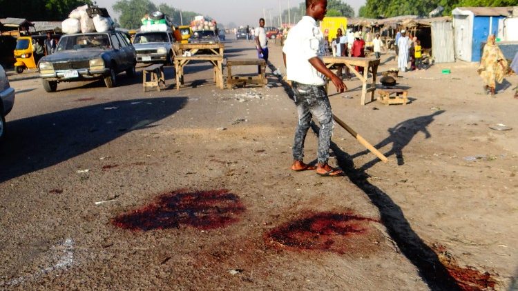 Traces d'un attentat commis par Boko Haram à Maidugyri, dans le nord-Est du Nigéria