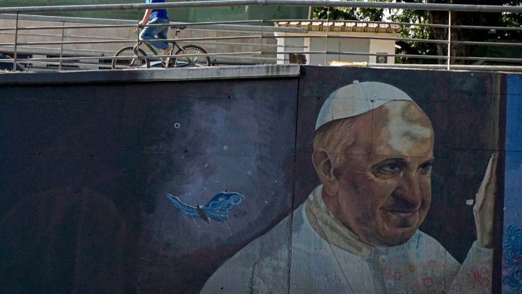 Seen in the capital Buenos Aires, a billboard featuring Argentine native Pope Francis