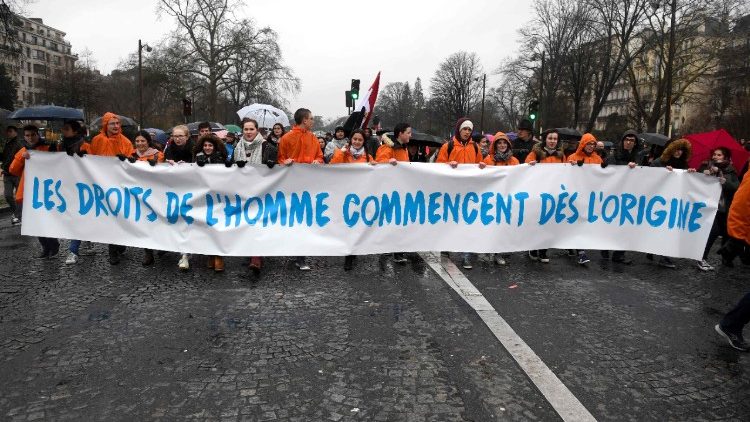 Des participants à la Marche pour la Vie de Paris, le 21 janvier 2018.