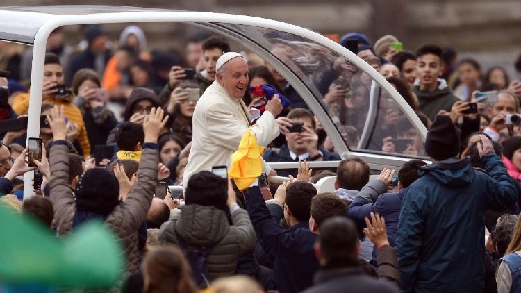 Pope Francis arrives in St. Peter's Square for the Wednesday General Audience