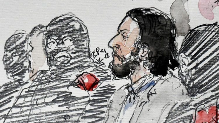 A courtroom sketch shows prime suspect in the November 2015 Paris attacks, Salah Abdeslam