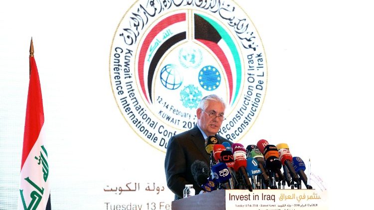 Le secrétaire d'État américain Rex Tillerson, à la conférence internationale sur la reconstruction de l'Irak au Koweït, le 13 février 2018.