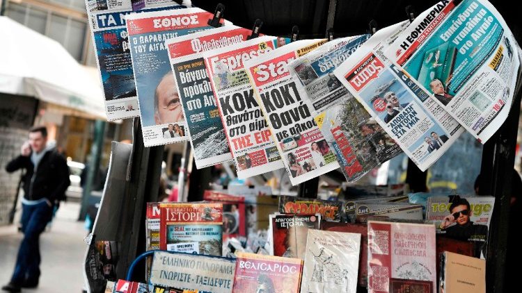 Newspapers displayed in Athens bear titles referring to worsening Greek-Turkish diplomatic relations