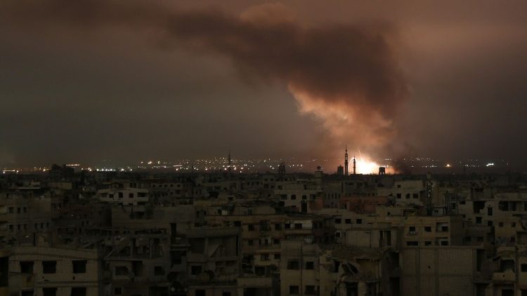 Smoke billows from the besieged Eastern Ghouta in Syria