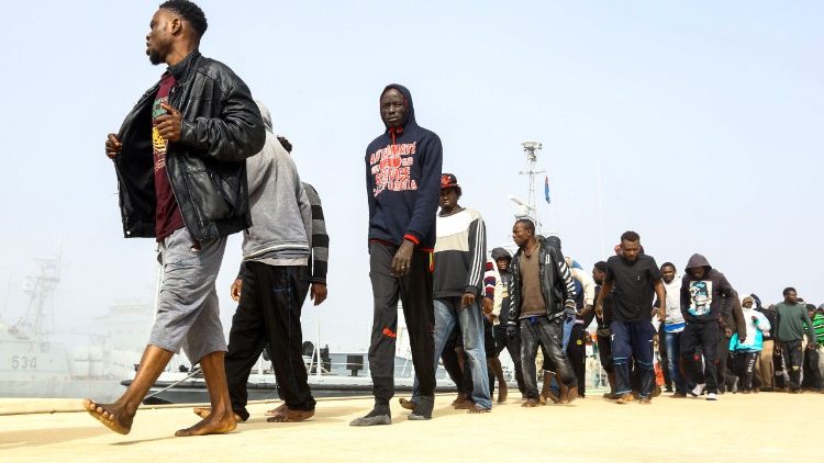 African migrants rescued from a ship off the Libyan coast 