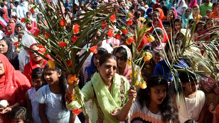 Pakistani Christians observing Palm Sunday at St. Anthony's Church, Lahore. 