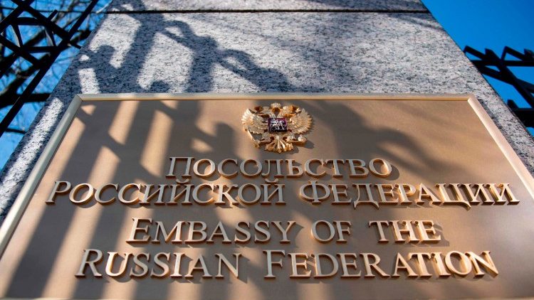 The sign for the Russian Embassy in Washington DC