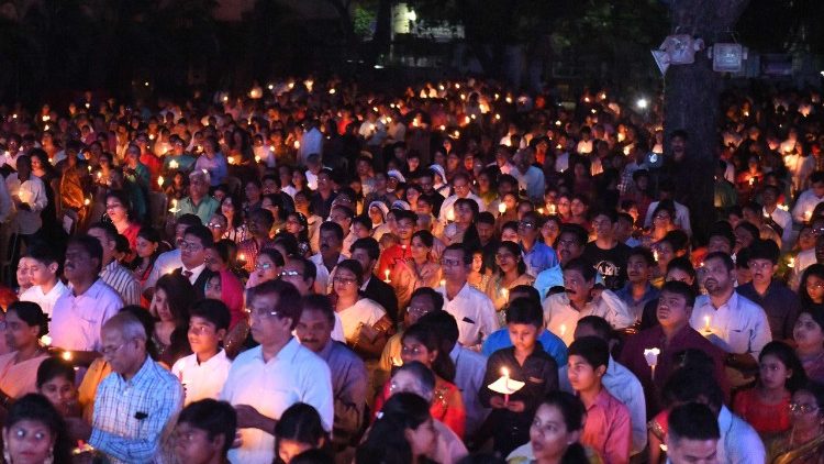 Indian Catholics attending Easter vigil Mass in Secunderabad. 