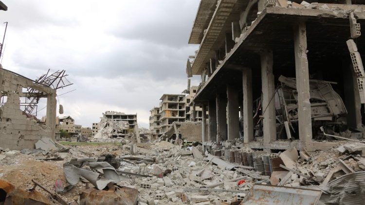 Destruction seen in former rebel-held town in Eastern Ghouta, Syria