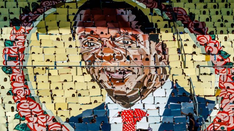 Le portrait du président Emmerson Mnangagwa, lors de la fête de l'indépendance, le 19 avril 2018 à Harare.