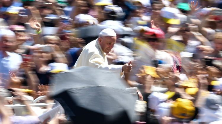 Pope Francis arrives in St. Peter's Square for an audience with pilgrims from the Bologna and Cesena dioceses
