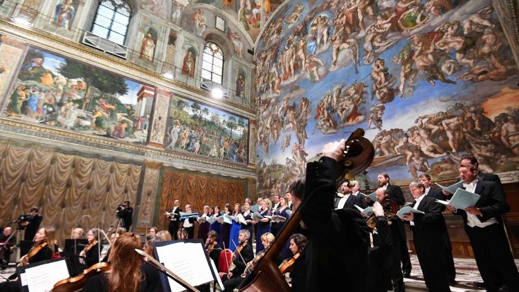 British choir 'The Sixteen' and orchestra 'Britten Sinfonia' perform MacMillan's Stabat Mater in the Sistine Chapel