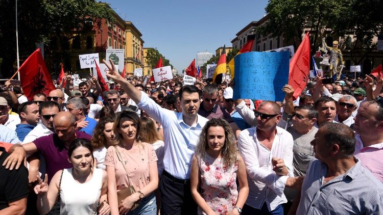 The leader of the Albanian opposition Democratic party during a rally in Tirana