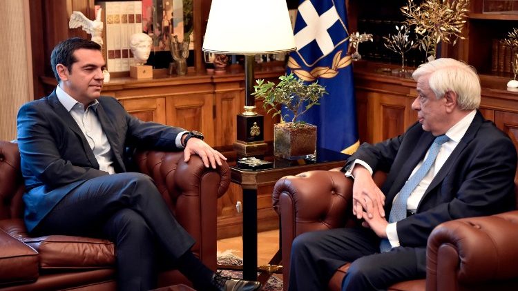 Greek Prime Minister Alexis Tsipras (L) with President Prokopis Pavlopoulos