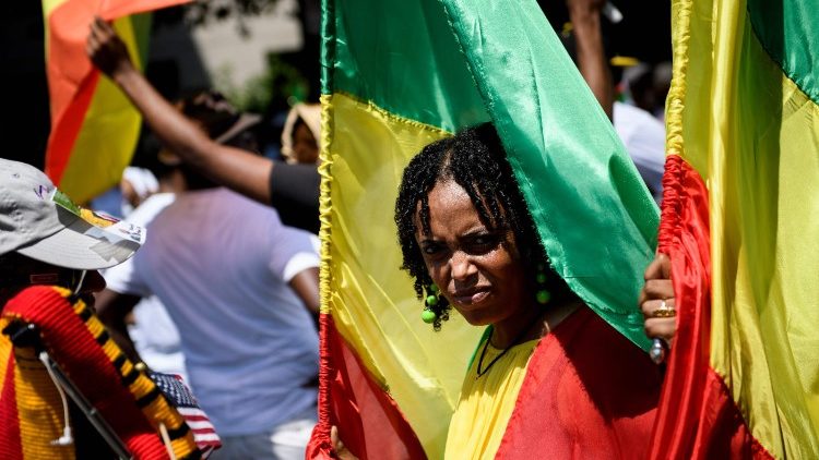 A young Ethiopian woman in national colours