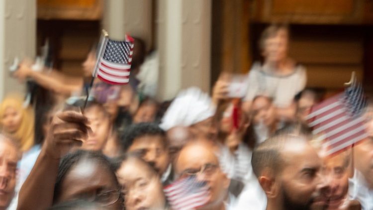 200 new US citizens from 50 countries are welcomed by US Citizenship and Immigration Services July 3, 2018 in New York City