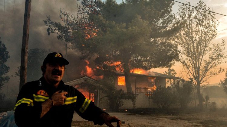 A firefighter in Kineta, near Athens