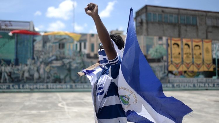 A Nicaraguan man takes part in protests in Leon