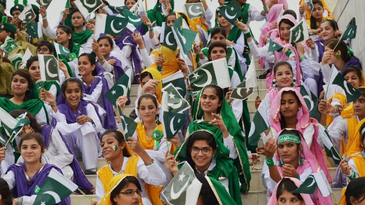 Pakistani students marking the country's 72nd Independence Day on August 14, 2018. 