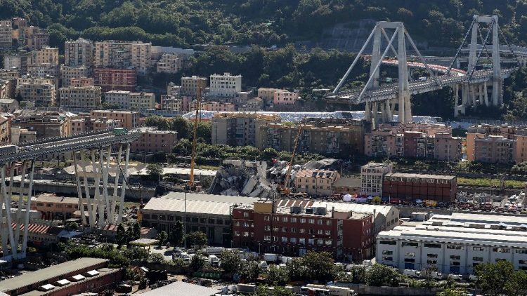 A view of the collapsed section of the Morandi bridge in Genoa, Italy