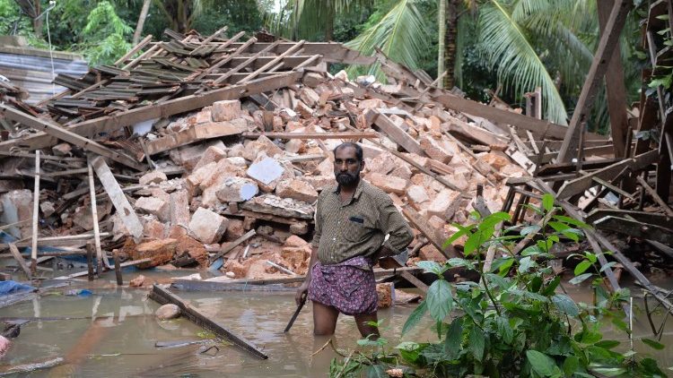 All what remains of the home of Ajith Prasad in the rains and floods in Kerala, India. 