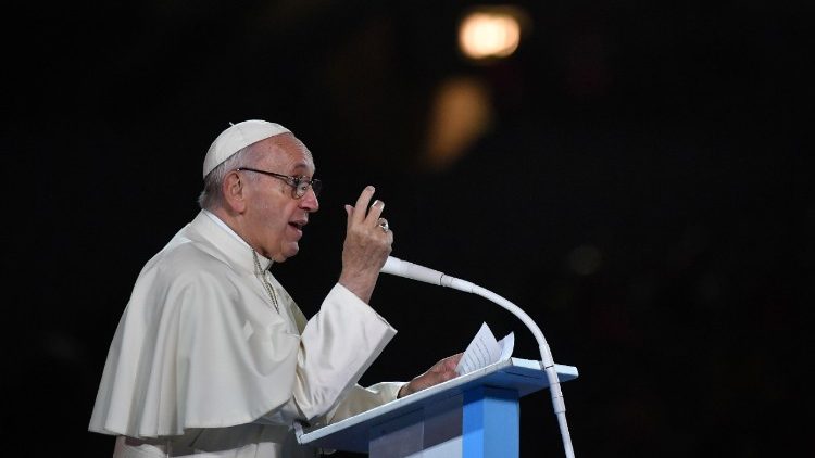 Pope Francis addressing families attending the Festival of Families at Croke Park Stadium, Dublin