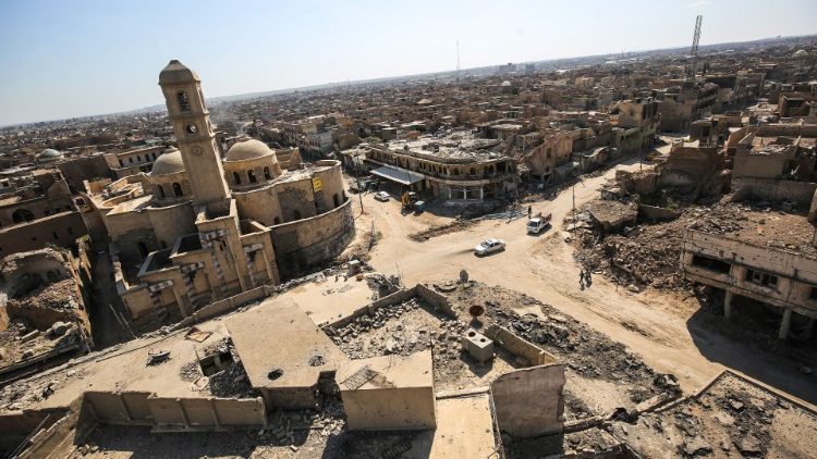 (File photo: 14 March 2018) Our Lady of the Hour Catholic Church stands in ruins in Mosul