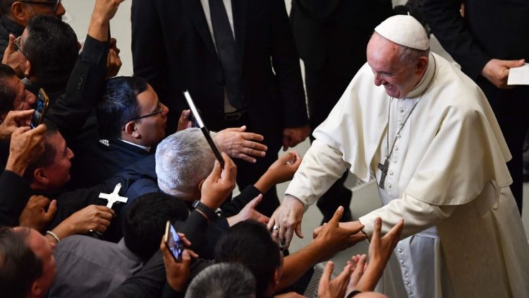 Pope Francis meets with pilgrims from El Salvador. Vatican, October 15th 