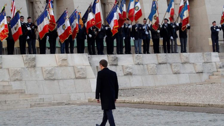 French President, Emmanuel Macron arrives at a ceremony to mark the centenary of World War I