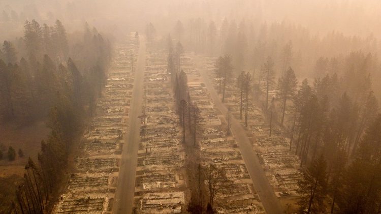 Aerial view of the city of Paradise, scorched by the deadliest blaze in California history