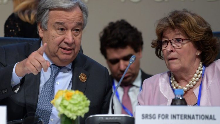 Antonio Guterres segretario generale dell'Onu e Louise Arbour, rappresentante speciale Onu per le migrazioni internazionali