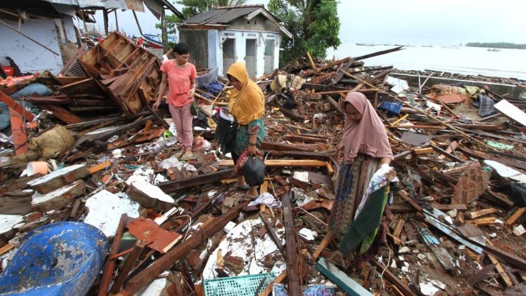 A disaster scene in Tanjung, Indonesia, following the tsunami of December 22, 2018. 
