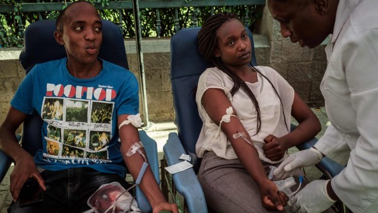 Some Kenyan University students donating blood for the first time at the August 7 Memorial part