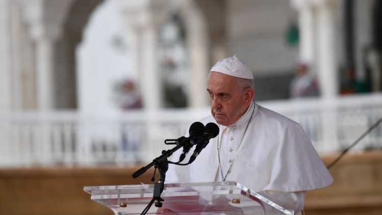 Pope Francis delivering a speech in Rabat, Morocco on March 30, 2019. 
