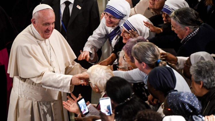 Pope Francis meets men and women religious in Rabat's Cathedral of Saint Peter, Morocco