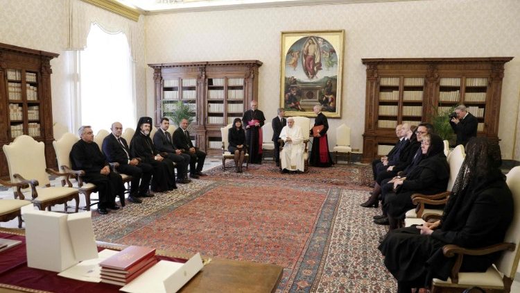 Pope meeting the official delegation from Bulgaria in the Vatican, May 24, 2019. 