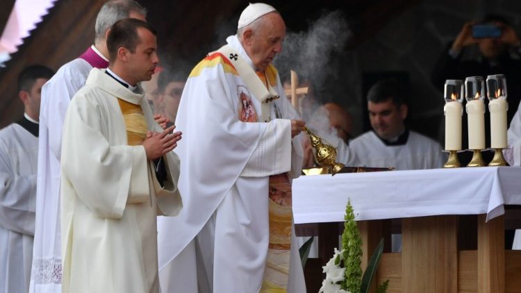 Pope Francis during Mass at Shine of Sumuleu-Ciuc