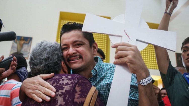 Le 16 janvier 2019, sortie d'une messe à la cathédrale de Managua pour célébrer la libération de prisonniers.