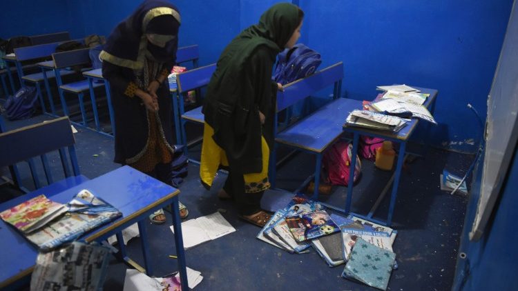 A classroom in a school in Kabul, Afghanistan, near the site of a Taliban car bomb attack on July 2, 2019. 