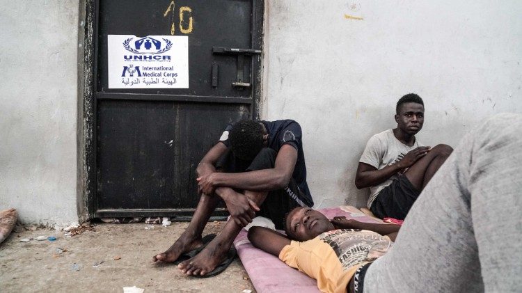 Migrants at a detention centre in Zawlyah, 45 km west of Tripoli