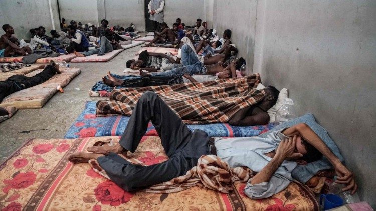 Illegal immigrants at a detention centre in Libya. 