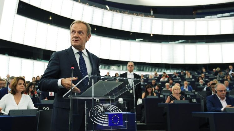 European Council President Donald Tusk during a debate at the EU Parliament