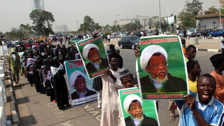 members of the Islamic Movement in Nigeria demonstrate against the detention of their leader 